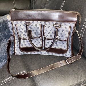 DOONEY & BOURKE SIGNATURE DB TOTE CROSSBODY BLUE BROWN TRIM